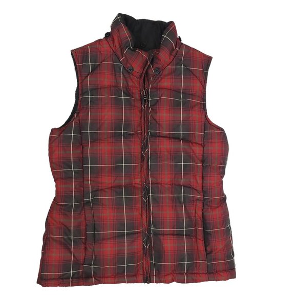 In Style We Trust NY Reversible Zip Puffer Vest Womens M Red Tartan Plaid Black - Picture 13 of 16